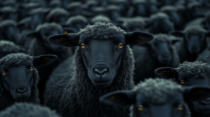 A large group of black sheeps