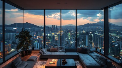 Fototapeta premium Luxurious penthouse apartment offers breathtaking views of the city