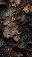 Close up abstract texture reveals cracked and weathered dark surface
