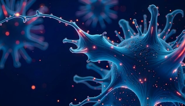  A neuron in a dark blue background.