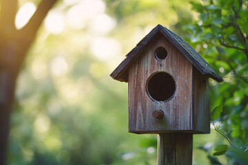 Close up of wooden birdhouse