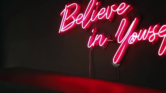 Bright neon sign proclaiming belief in oneself in a contemporary setting likely intended for motivation