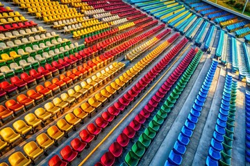 Aerial View of Empty Stadium Seats: Drone Photography of Rows of Bleachers