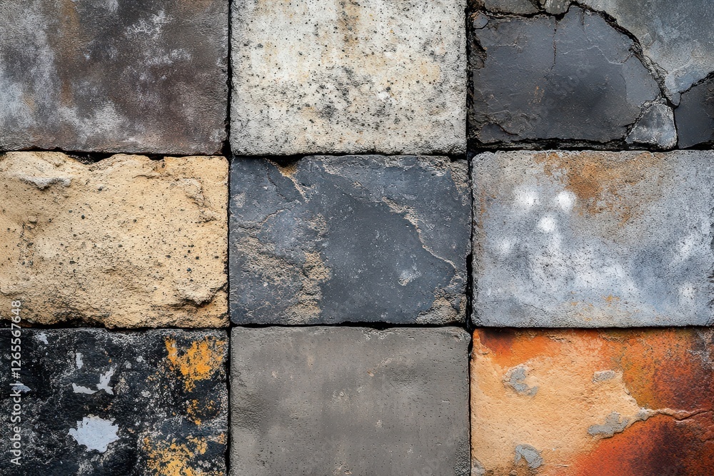 Poster nine square concrete blocks with varying textures and colors