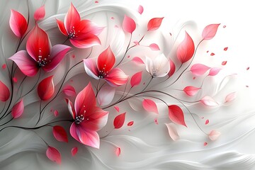 Fototapeta premium Vibrant floral design featuring pink and red blossoms on a soft, flowing background