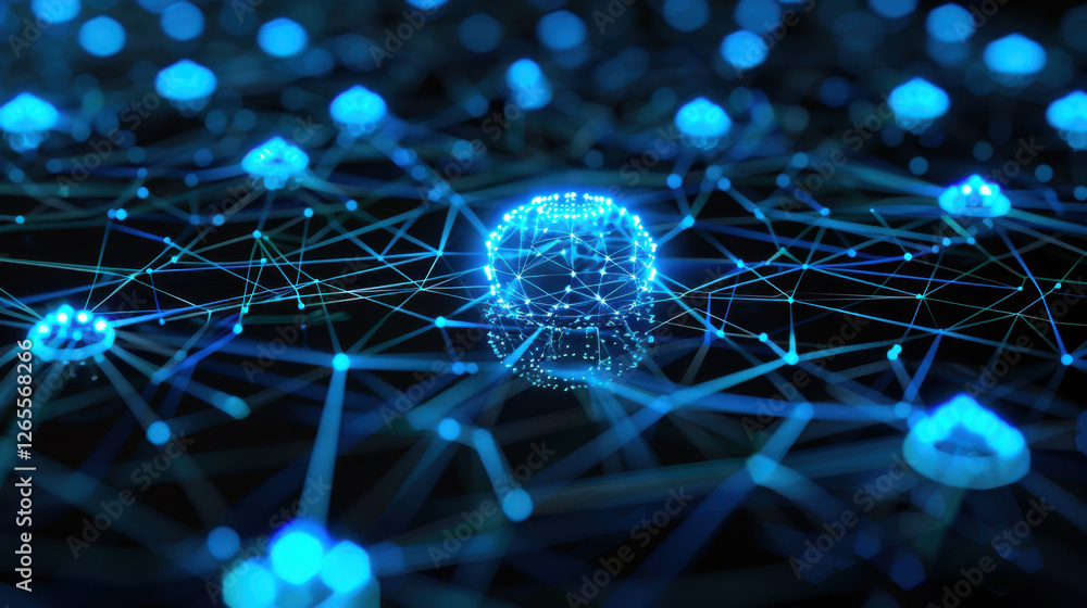 Poster digital network connections with glowing nodes and lines create futuristic atmosphere. this represen
