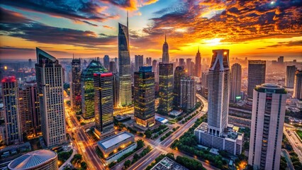 Obraz premium Aerial View of Global Business District Skyline - International Trade and Commerce