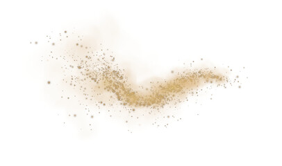 Fantastic golden smoke background. Magic golden smoke with glitter and small particles of twinkling stars. Fog with luminous particles. Yellow vapor with stardust. Morning fog over land or water. PNG
