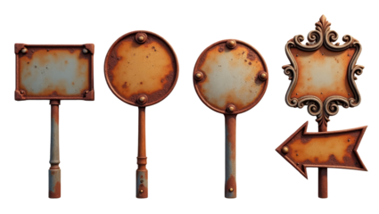 Rustic Metal Signs Collection Vintage Ornate Arrow Blank Rusty Retro Design Elements Signage