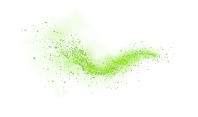 Fantastic green smoke background. Magic green smoke with glitter and small particles of twinkling stars. Fog with luminous particles. Green vapor with stardust. Morning fog over land or water. PNG.
