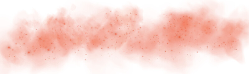 Fantastic red smoke background. Magic red smoke with glitter and small particles of twinkling stars. Fog with luminous particles. Red vapor with stardust. Morning fog over land or water. PNG.