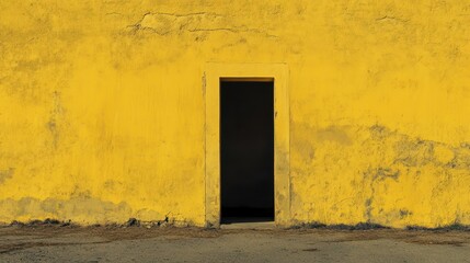 A Strikingly Simple Yet Powerful Visual Representation of an Open Door Against a Bright Yellow Wall Evoking Intrigue and Curiosity