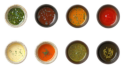 Sauces in bowls on a white background Assorted  Generative AI