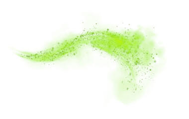 Fantastic green smoke background. Magic green smoke with glitter and small particles of twinkling stars. Fog with luminous particles. Green vapor with stardust. Morning fog over land or water. PNG.
