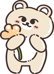 Cute bear with flower doodle cartoon hand drawing