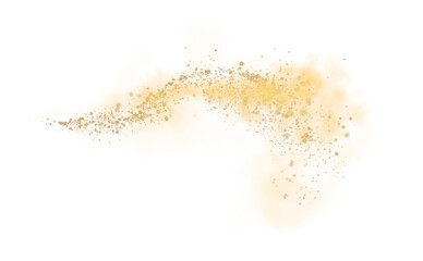 Fantastic yellow smoke background. Magic yellow smoke with glitter and small particles of twinkling stars. Fog with luminous particles. Yellow vapor with stardust. Morning fog over land or water. PNG.