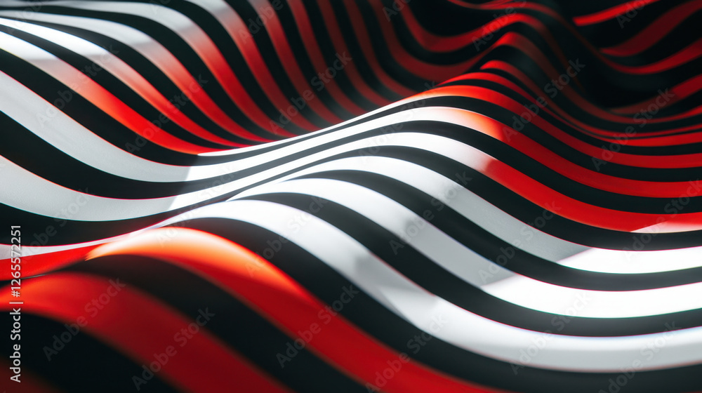 Aufkleber wavy fabric with red, black, and white stripes creating dynamic pattern. smooth texture and vibrant 