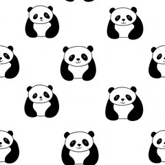Seamless illustrations of minimal animals. A playful pattern featuring adorable panda illustrations on a white background, perfect for children's decor or fun designs.