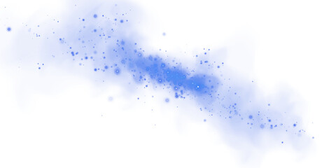 Obraz premium Fantastic blue smoke background. Magic blue smoke with glitter and small particles of twinkling stars. Fog with luminous particles. Blue vapor with stardust. Morning fog over land or water. PNG.