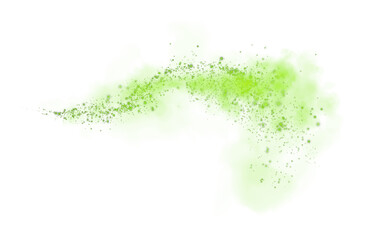 Fantastic green smoke background. Magic green smoke with glitter and small particles of twinkling stars. Fog with luminous particles. Green vapor with stardust. Morning fog over land or water. PNG.
