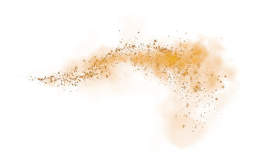 Fantastic orange smoke background. Magic orange smoke with glitter and small particles of twinkling stars. Fog with luminous particles. Orange vapor with stardust. Morning fog over land or water. PNG.