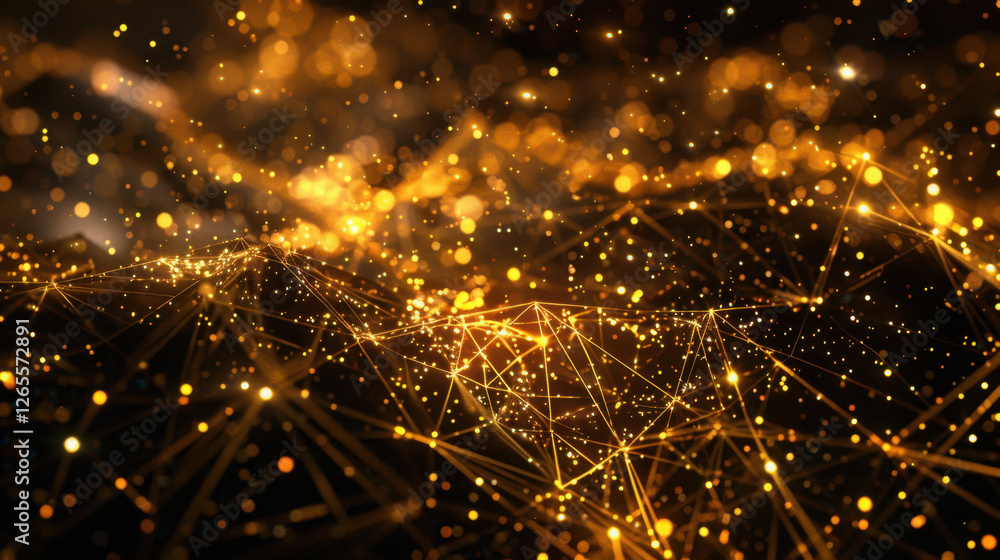 Poster mesmerizing abstract background featuring golden lights and geometric patterns, creating sense of de