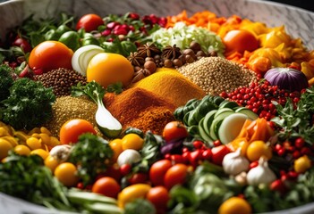 exquisite display vibrantly colored ingredients carefully arranged sleek marble countertop culinary inspiration, colorful, food, design, texture, fresh