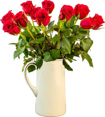 Red roses in plain vase - PNG file