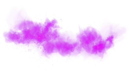 Fantastic purple smoke background. Magic purple smoke with glitter and small particles of twinkling stars. Fog with luminous particles. Purple vapor with stardust. Morning fog over land or water. PNG.