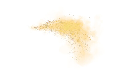 Fantastic yellow smoke background. Magic yellow smoke with glitter and small particles of twinkling stars. Fog with luminous particles. Yellow vapor with stardust. Morning fog over land or water. PNG.