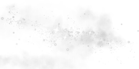 Fantastic white smoke background. Magic white smoke with glitter and small particles of twinkling stars. Fog with luminous particles. White vapor with stardust. Morning fog over land or water. PNG.
