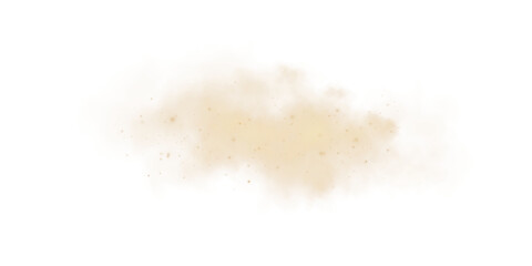 Fantastic golden smoke background. Magic golden smoke with glitter and small particles of twinkling stars. Fog with luminous particles. Yellow vapor with stardust. Morning fog over land or water. PNG