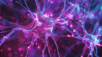 Neurons glowing in vibrant colors, showcasing intricate connections and activity. This captures beauty of neural networks in visually stunning way