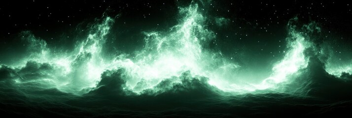 Ethereal green fire cloudscape, night sky, fantasy, game background