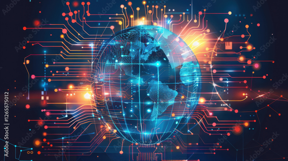 Aufkleber digital globe surrounded by glowing circuits and data connections, symbolizing technology and global