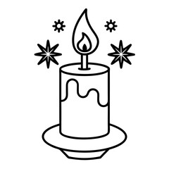 Burning candle for festive decoration in vector illustration style line art icon sign sketch stock image minimalist line drawing hand drawing design element 
