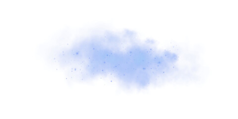 Fantastic blue smoke background. Magic blue smoke with glitter and small particles of twinkling stars. Fog with luminous particles. Blue vapor with stardust. Morning fog over land or water. PNG.