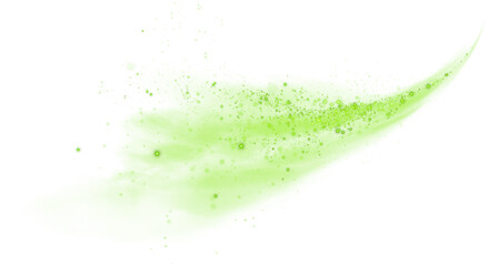 Fantastic green smoke background. Magic green smoke with glitter and small particles of twinkling stars. Fog with luminous particles. Green vapor with stardust. Morning fog over land or water. PNG. © Orange Sky