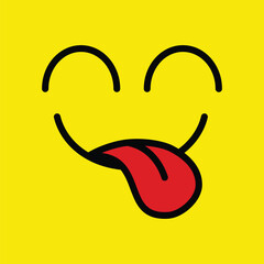 smiling emoji icon. funny yummy face with mouth and tongue gourmet enjoying taste and hungry. delicious, happy yellow character isolated cartoons symbol