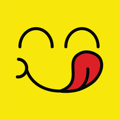 Smiling emoji icon. funny yummy face with mouth and tongue gourmet enjoying taste and hungry. delicious, happy yellow character isolated cartoons symbol	