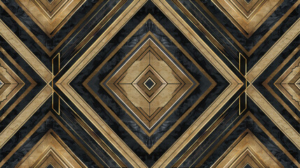 Obraz premium Geometric pattern with diamonds in gold and black tones, creating modern and elegant design. Perfect for backgrounds or wallpapers