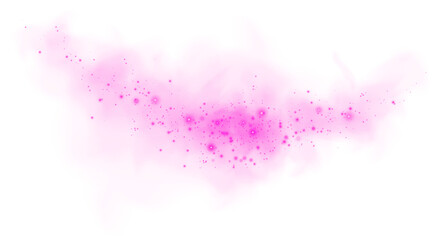 Fantastic pink smoke background. Magic pink smoke with glitter and small particles of twinkling stars. Fog with luminous particles. Pink vapor with stardust. Morning fog over land or water surface PNG