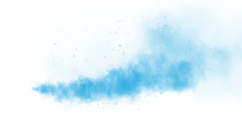Fantastic blue smoke background. Magic blue smoke with glitter and small particles of twinkling stars. Fog with luminous particles. Blue vapor with stardust. Morning fog over land or water. PNG.