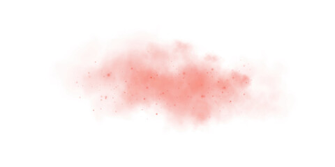 Fantastic red smoke background. Magic red smoke with glitter and small particles of twinkling stars. Fog with luminous particles. Red vapor with stardust. Morning fog over land or water. PNG.