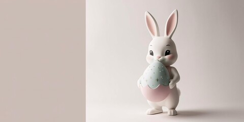 Obraz premium Adorable chibi Easter bunny gently cradles a giant pastel egg, sparkling with magic!