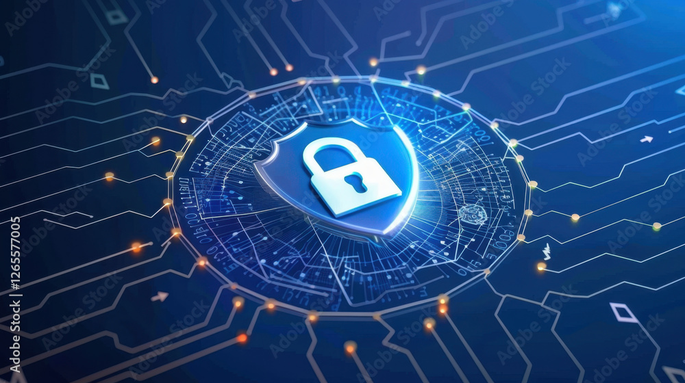Aufkleber digital security shield with lock symbol on circuit background
