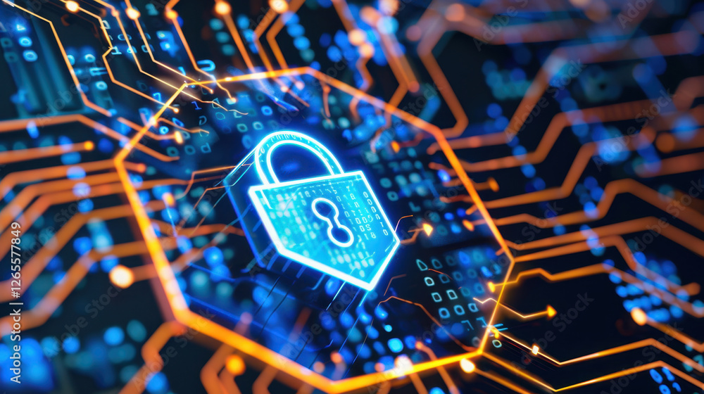 Aufkleber digital lock symbol on circuit board background, representing cybersecurity and data protection. vib