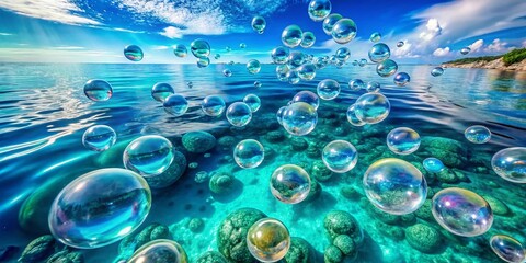 Aerial View of Sparkling Bubbles in Clear Blue Water