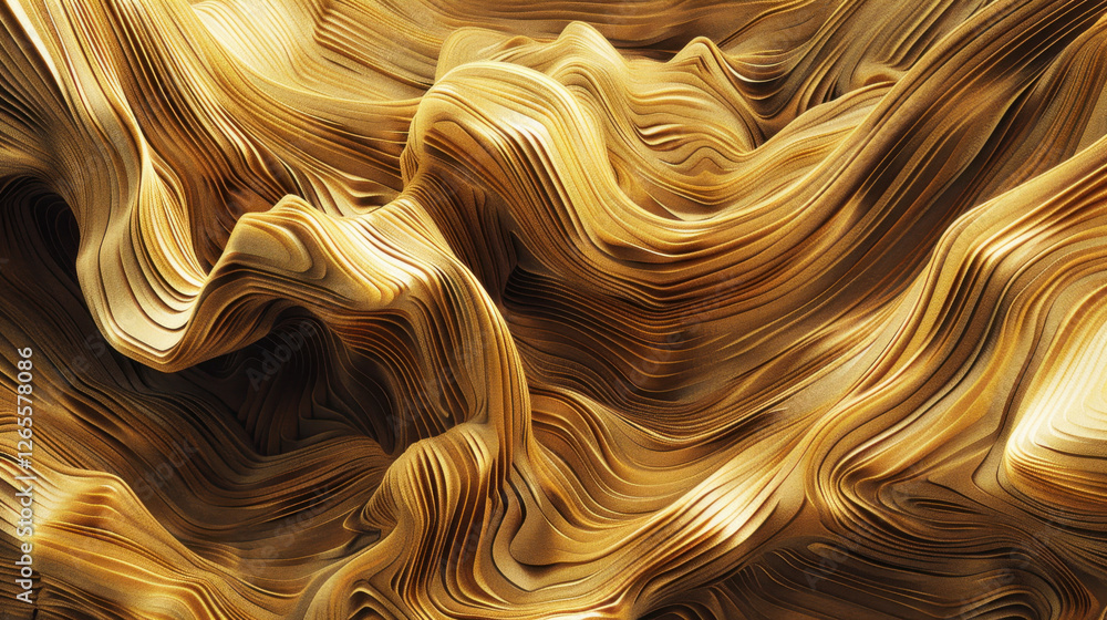 Poster abstract golden waves create mesmerizing texture, showcasing flowing lines and curves that evoke sen