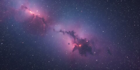 Fototapeta premium Cosmic Nebula: A breathtaking image of a vibrant nebula, showcasing a swirl of pink, purple, and dark interstellar clouds. The image evokes a sense of wonder and mystery, ideal for science fiction.